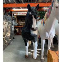 Black And White Piebald Horse Life Size Statue - LM Treasures 