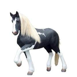 Black And White Piebald Horse Life Size Statue - LM Treasures 