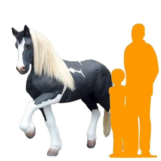 Black And White Piebald Horse Life Size Statue LM Treasures - A