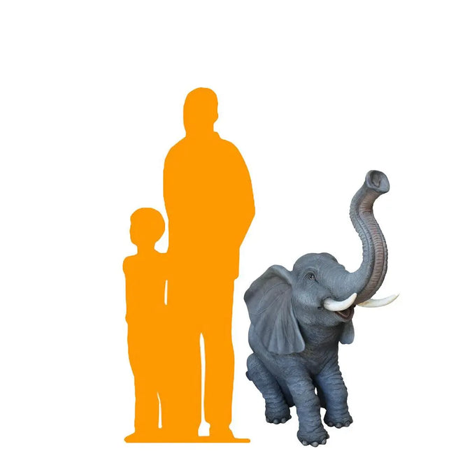 Baby Sitting Elephant Trunk Up With Tusks Statue LM Treasures - PT