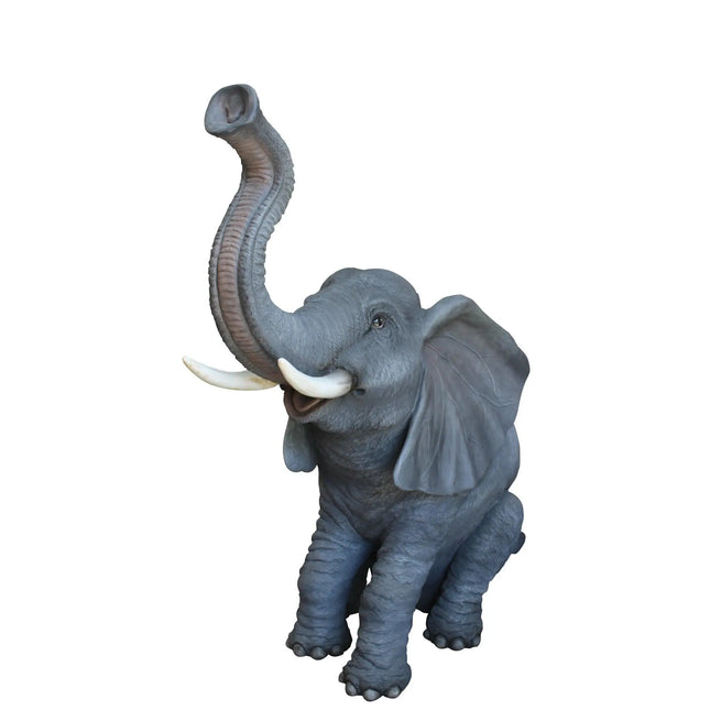 Baby Sitting Elephant Trunk Up With Tusks Statue LM Treasures - PT