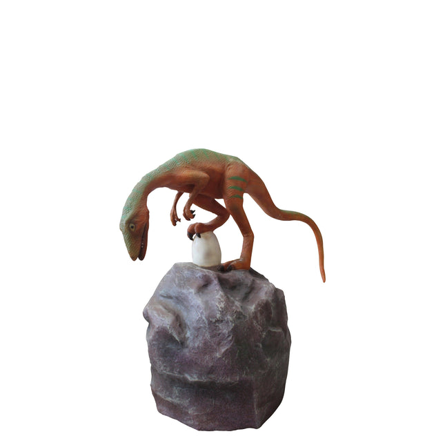 Compsognathus Dinosaur On Rock Life Size Statue