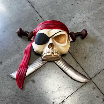 Pirate Skull Skeleton With Swords Wall Decor Statue - LM Treasures 