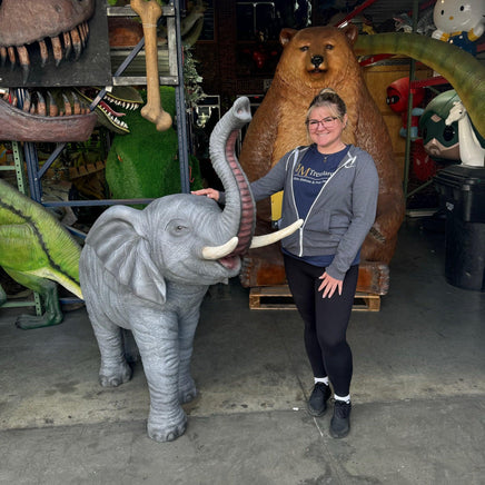 Baby Standing Elephant Trunk Up With Tusk Statue - LM Treasures 