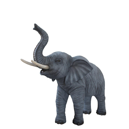 Baby Standing Elephant Trunk Up With Tusk Statue - LM Treasures 