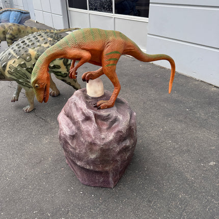 Compsognathus Dinosaur On Rock Life Size Statue