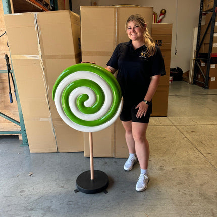 Small Green Twirl Lollipop Over Sized Statue