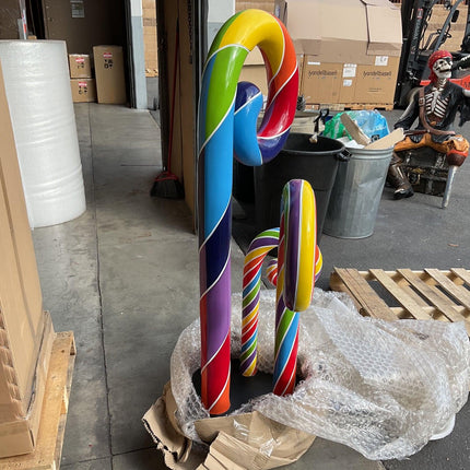 Rainbow Swirl Candy Cane Trio Over Sized Statue - LM Treasures 