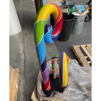 Rainbow Swirl Candy Cane Trio Over Sized Statue - LM Treasures 