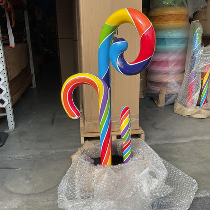 Rainbow Swirl Candy Cane Trio Over Sized Statue - LM Treasures 