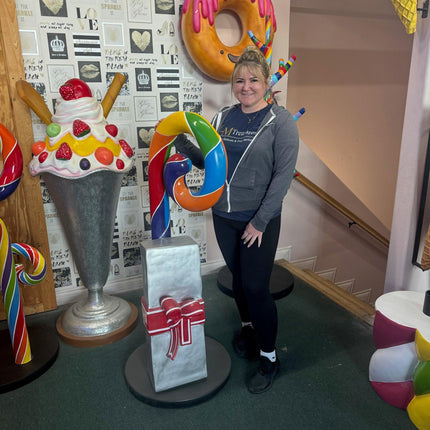 Rainbow Swirl Candy Cane With Gift Over Sized Statue - LM Treasures 