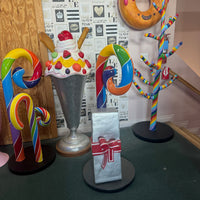 Rainbow Swirl Candy Cane With Gift Over Sized Statue - LM Treasures 