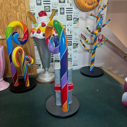 Rainbow Swirl Candy Cane With Gift Over Sized Statue - LM Treasures 