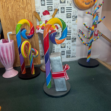 Rainbow Swirl Candy Cane With Gift Over Sized Statue - LM Treasures 