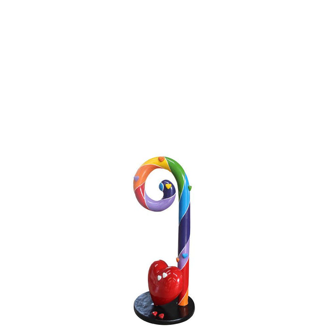 Rainbow Swirl Candy Cane With Heart Over Sized Statue - LM Treasures 