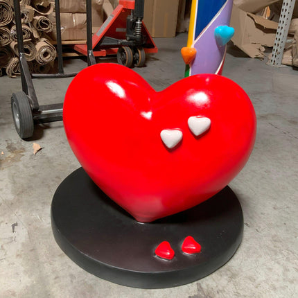 Rainbow Swirl Candy Cane With Heart Over Sized Statue