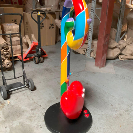 Rainbow Swirl Candy Cane With Heart Over Sized Statue