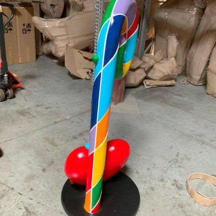 Rainbow Swirl Candy Cane With Heart Over Sized Statue