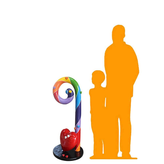 Rainbow Swirl Candy Cane With Heart Over Sized Statue - LM Treasures 