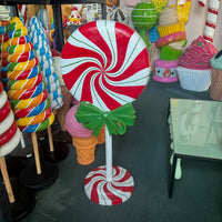 Peppermint Swirl Lollipop With Bow Over Sized Statue - LM Treasures 