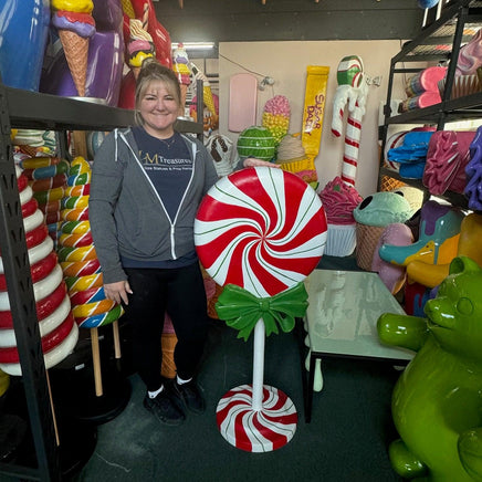 Peppermint Swirl Lollipop With Bow Over Sized Statue - LM Treasures 