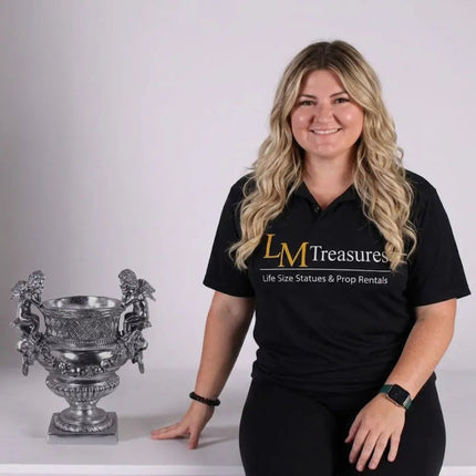 Small Silver Angels and Lion Urn Statue LM Treasures - H