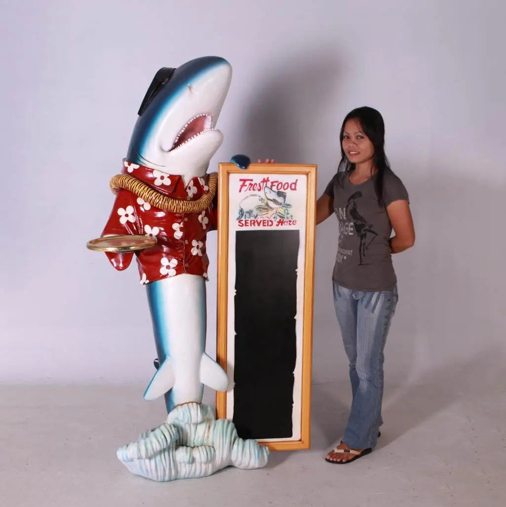 Large Shark Butler Marine Animal Statue with Menu Board| LM Treasures