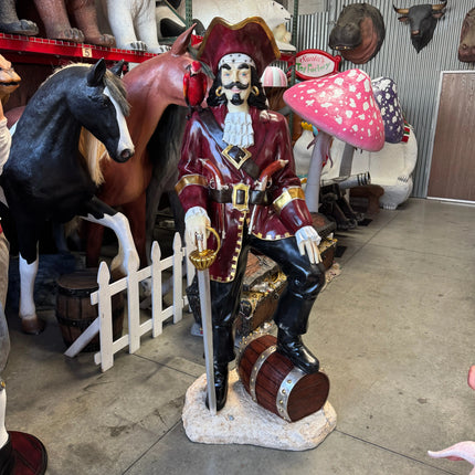 Pirate Captain Morgan With Barrel Life Size Statue LM Treasures - GP