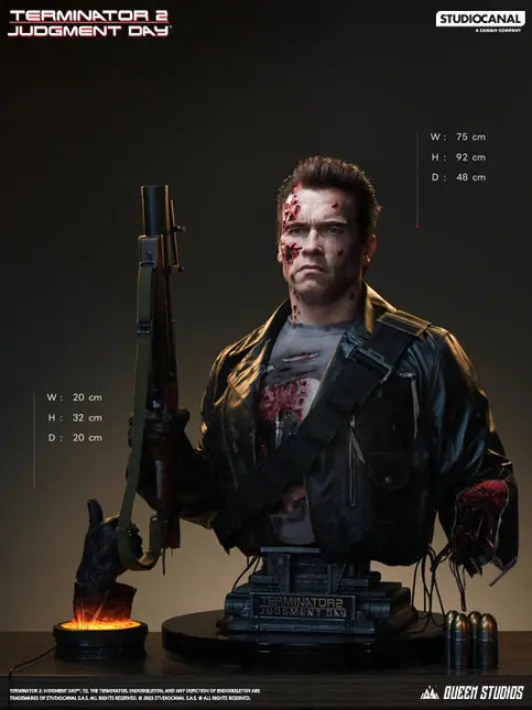 Terminator 2 T-800 Battle Damaged Life Size Bust Statue Queen Studios LM Treasures - QS