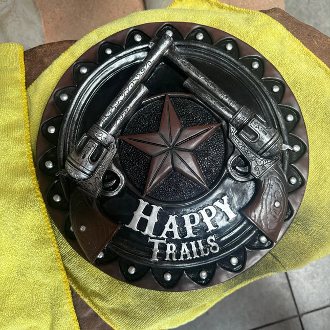 Western Happy Trails Gun Sign Statue LM Treasures - D