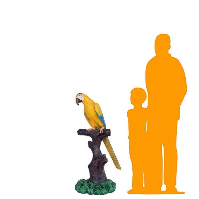 Mutation Macaw Yellow Blue Parrot On Branch Life Size Statue LM Treasures - A