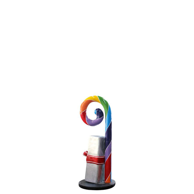 Rainbow Swirl Candy Cane With Gift Over Sized Statue - LM Treasures 