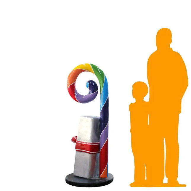 Rainbow Swirl Candy Cane With Gift Over Sized Statue LM Treasures - PT