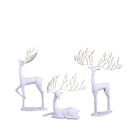 White Reindeer Glitz Collection Set of 3 Statues - LM Treasures 