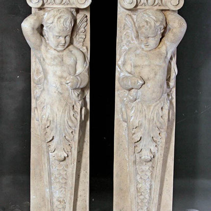 Cherub Stone Column Set Life Size Statue - LM Treasures 