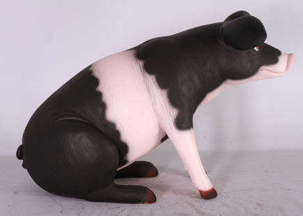 Baby Sitting Black And Pink Pig Life Size Statue - LM Treasures 