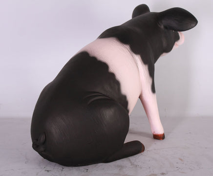 Baby Sitting Black And Pink Pig Life Size Statue - LM Treasures 