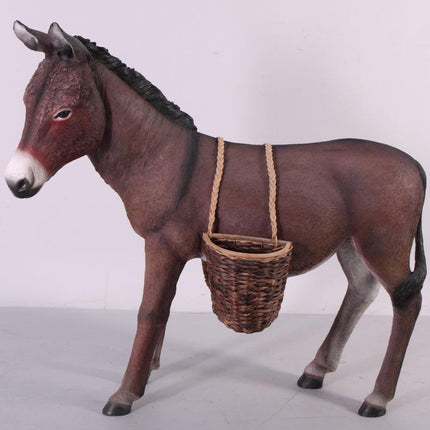 Brown Donkey With Basket Life Size Statue - LM Treasures 