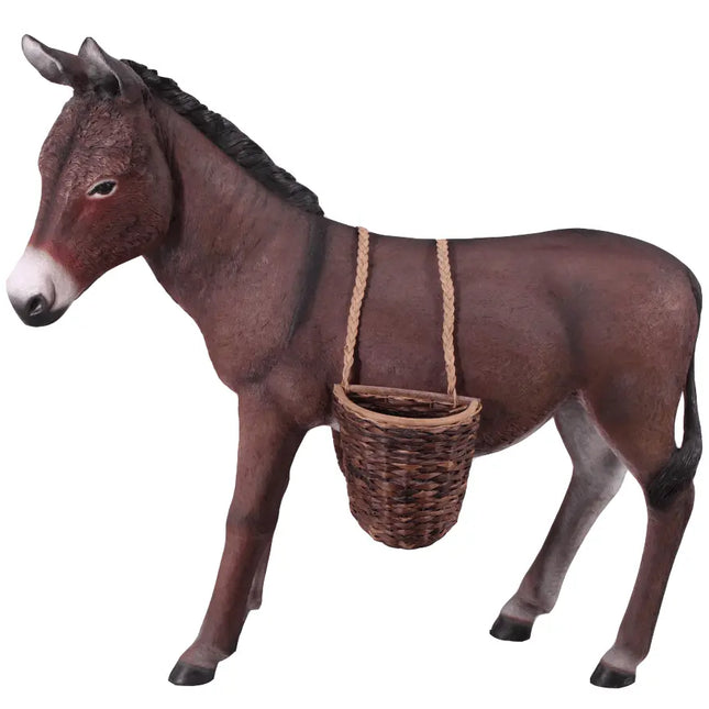 Brown Donkey With Basket Life Size Statue LM Treasures - H
