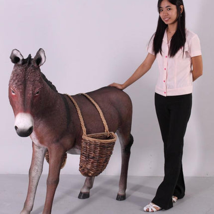 Brown Donkey With Basket Life Size Statue - LM Treasures 