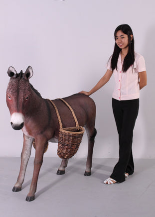Brown Donkey With Basket Life Size Statue - LM Treasures 