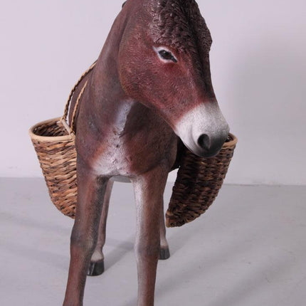 Brown Donkey With Basket Life Size Statue - LM Treasures 