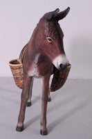 Brown Donkey With Basket Life Size Statue - LM Treasures 