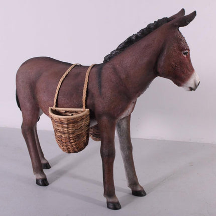 Brown Donkey With Basket Life Size Statue - LM Treasures 