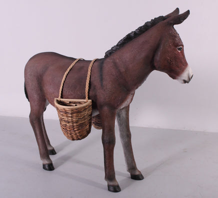 Brown Donkey With Basket Life Size Statue - LM Treasures 