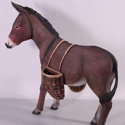 Brown Donkey With Basket Life Size Statue - LM Treasures 