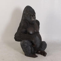 Small Silver Back Gorilla Sitting Life Size Statue - LM Treasures 