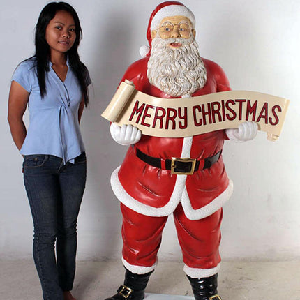 Small Santa Claus Holding Christmas Banner Statue - LM Treasures 