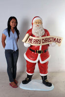 Small Santa Claus Holding Christmas Banner Statue - LM Treasures 