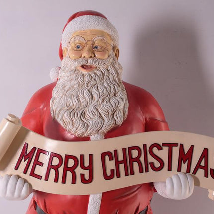 Small Santa Claus Holding Christmas Banner Statue - LM Treasures 